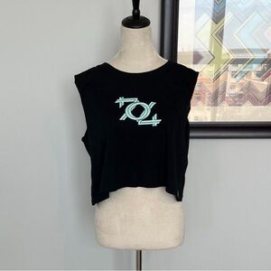 🔥 5/$25 NWOT Charlotte NC 704 Shop Black Crop Top with 704 Mint Green Design - L